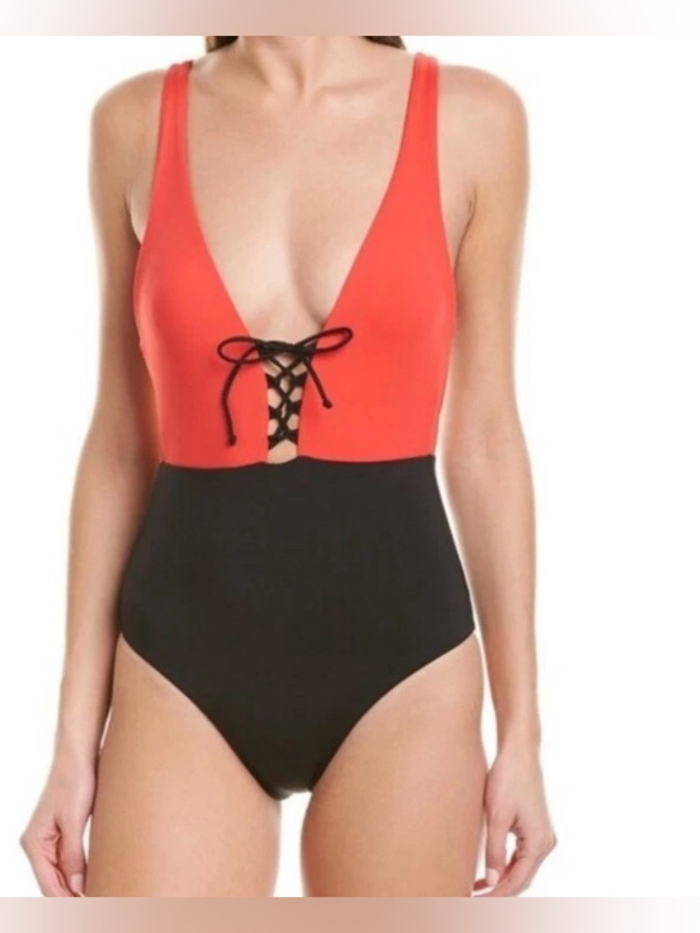 🏝️ NWT Onia Iona Colorblock Lace Up Swimsuit L🖤✨🍒